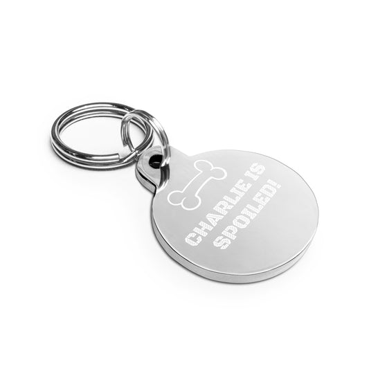 SPOILED DOG BOUTIQUE-CHARLIE IS SPOILED! (Engraved pet ID tag with bone clip art