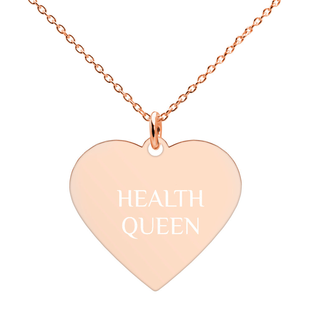 HEALTH QUEEN Engraved Silver Heart Necklace