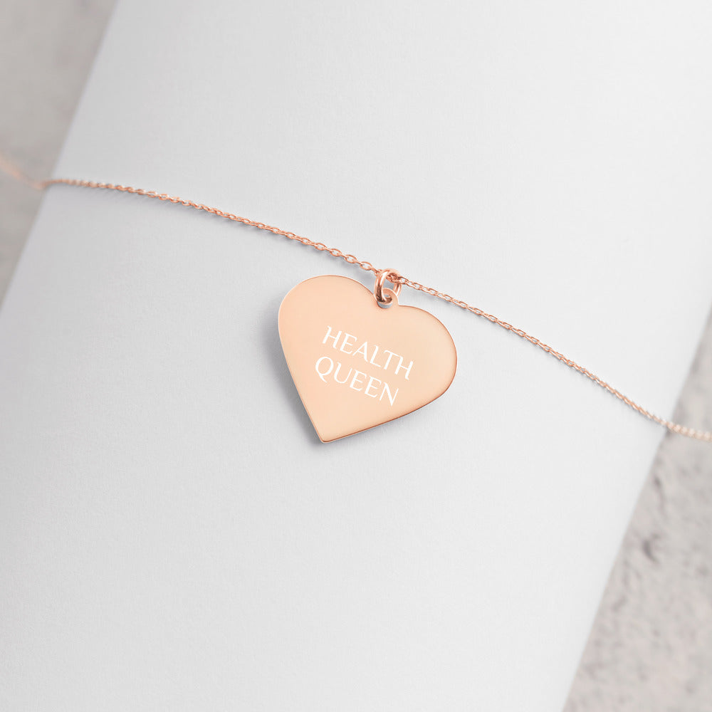 HEALTH QUEEN Engraved Silver Heart Necklace