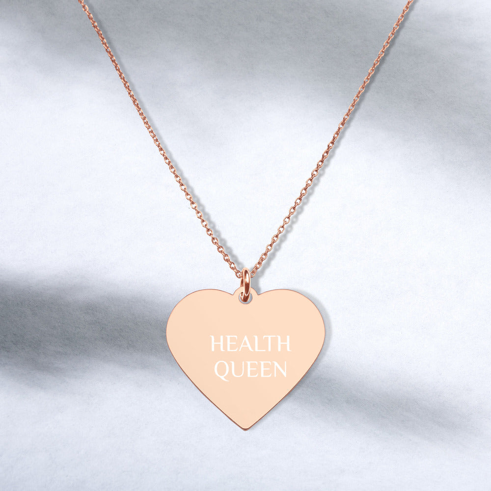 HEALTH QUEEN Engraved Silver Heart Necklace