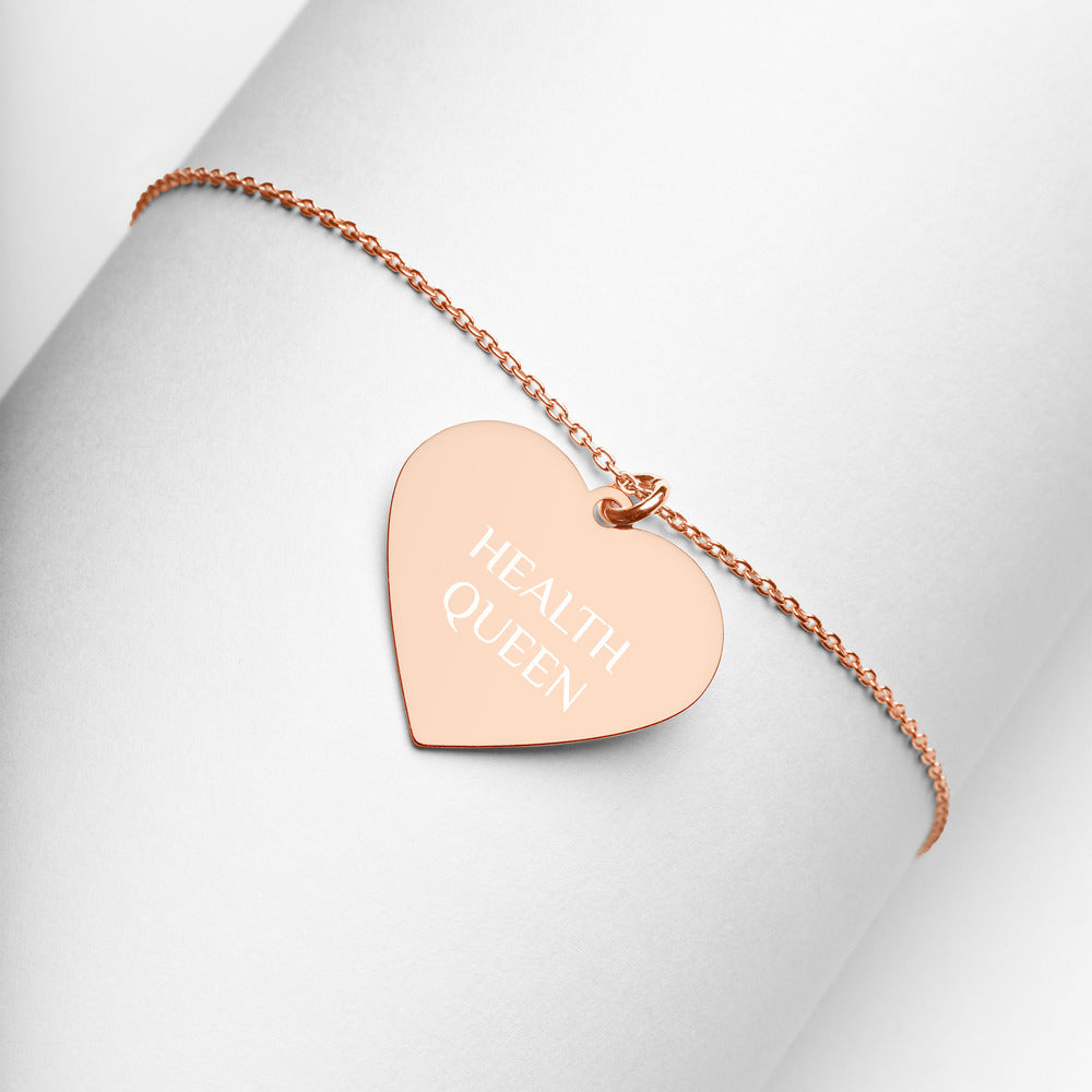 HEALTH QUEEN Engraved Silver Heart Necklace