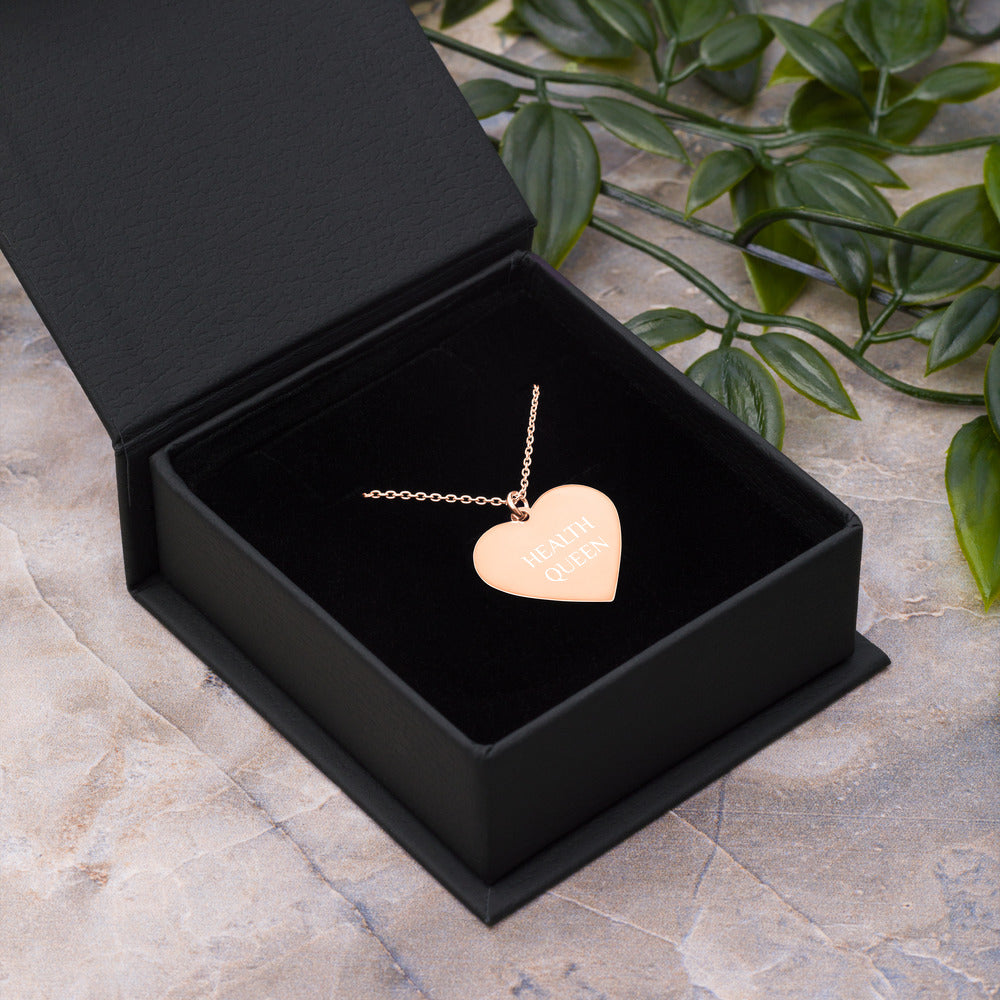 HEALTH QUEEN Engraved Silver Heart Necklace