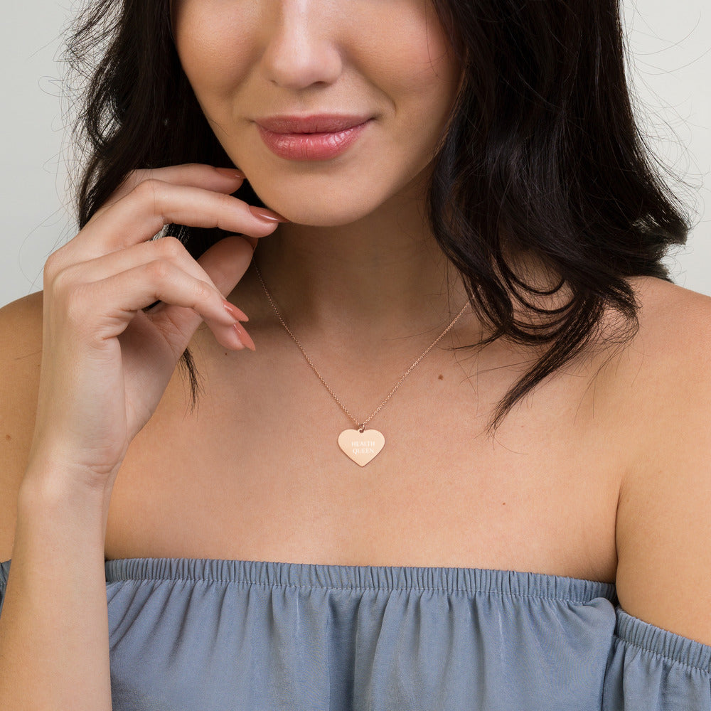 HEALTH QUEEN Engraved Silver Heart Necklace