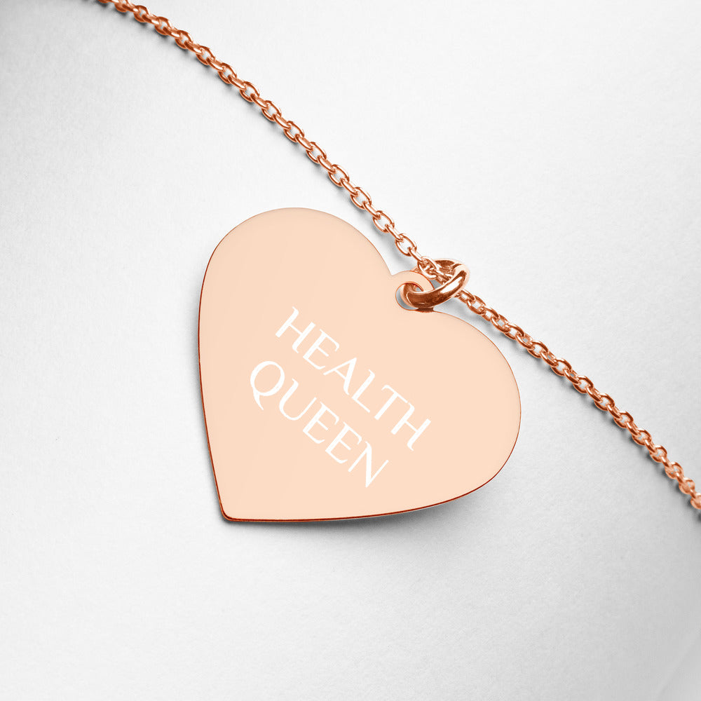 HEALTH QUEEN Engraved Silver Heart Necklace
