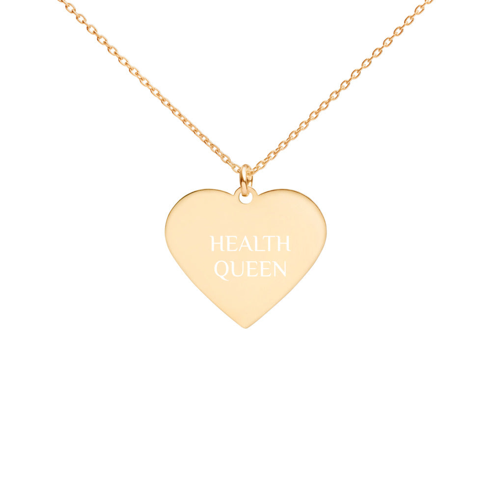 HEALTH QUEEN Engraved Silver Heart Necklace