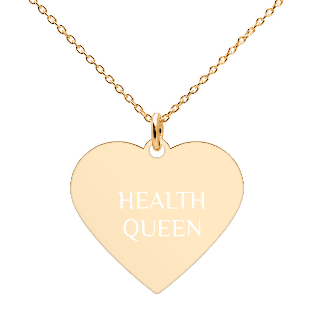 HEALTH QUEEN Engraved Silver Heart Necklace