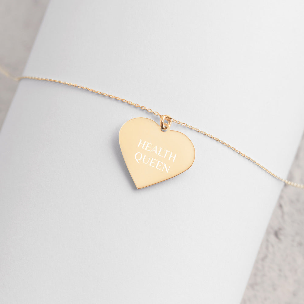 HEALTH QUEEN Engraved Silver Heart Necklace