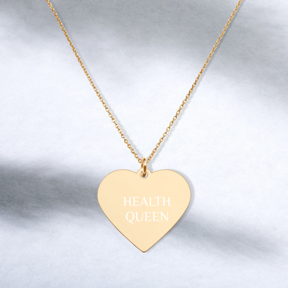 HEALTH QUEEN Engraved Silver Heart Necklace