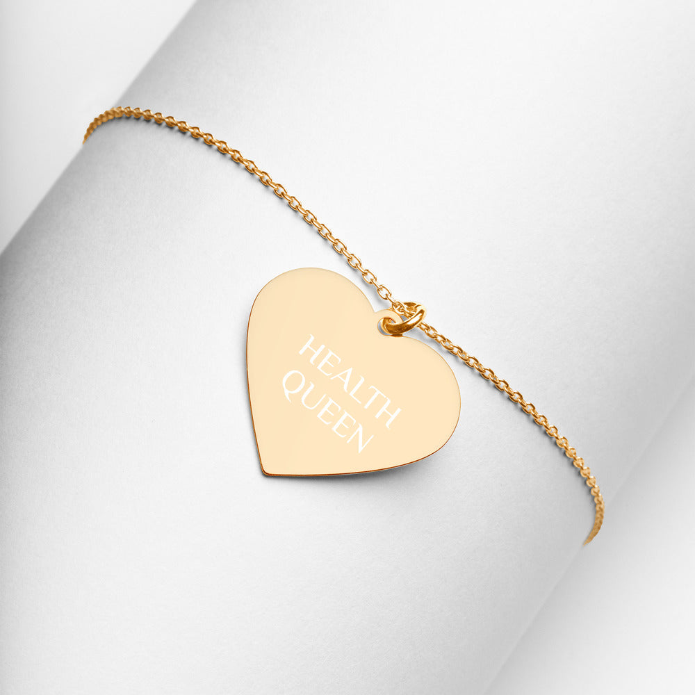 HEALTH QUEEN Engraved Silver Heart Necklace