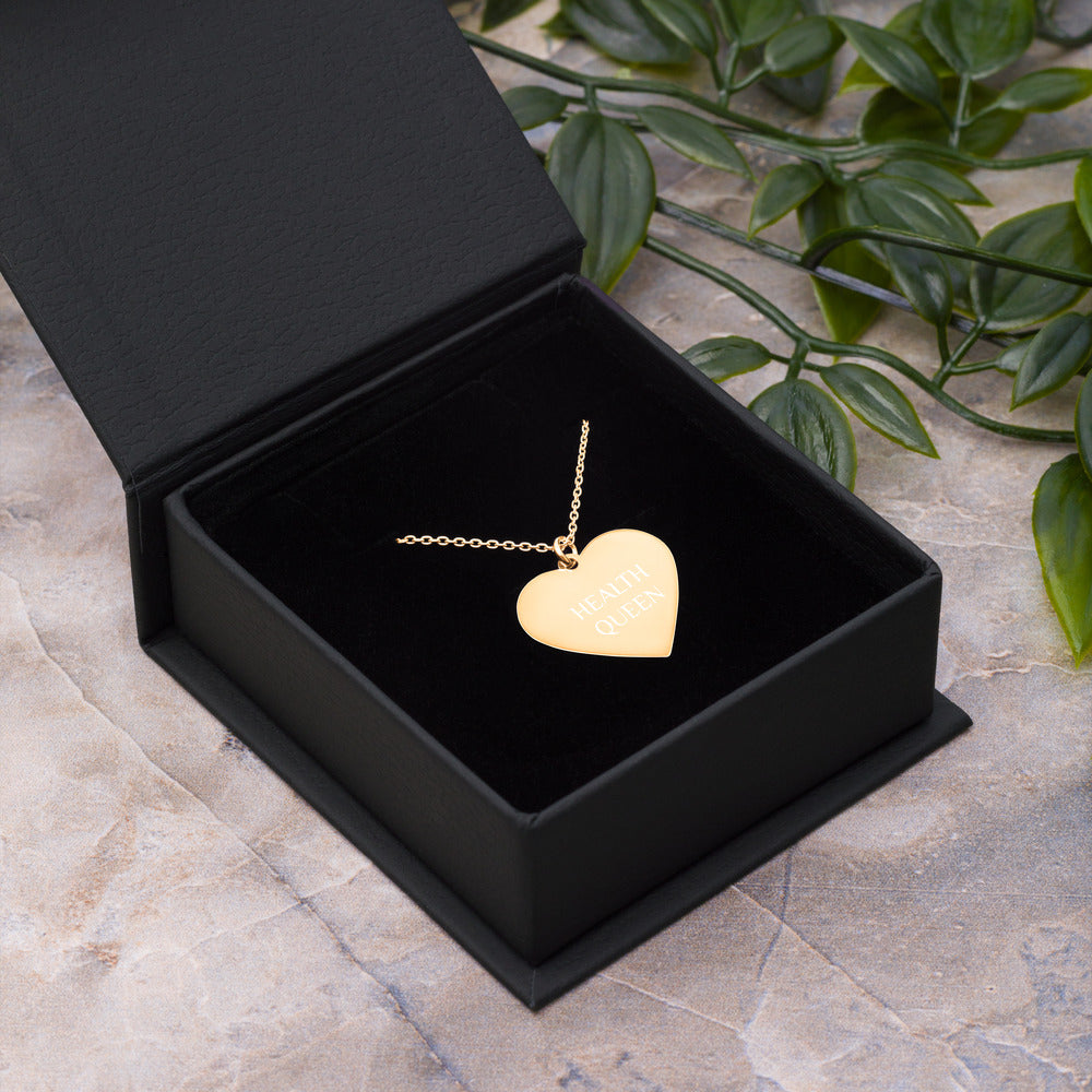 HEALTH QUEEN Engraved Silver Heart Necklace