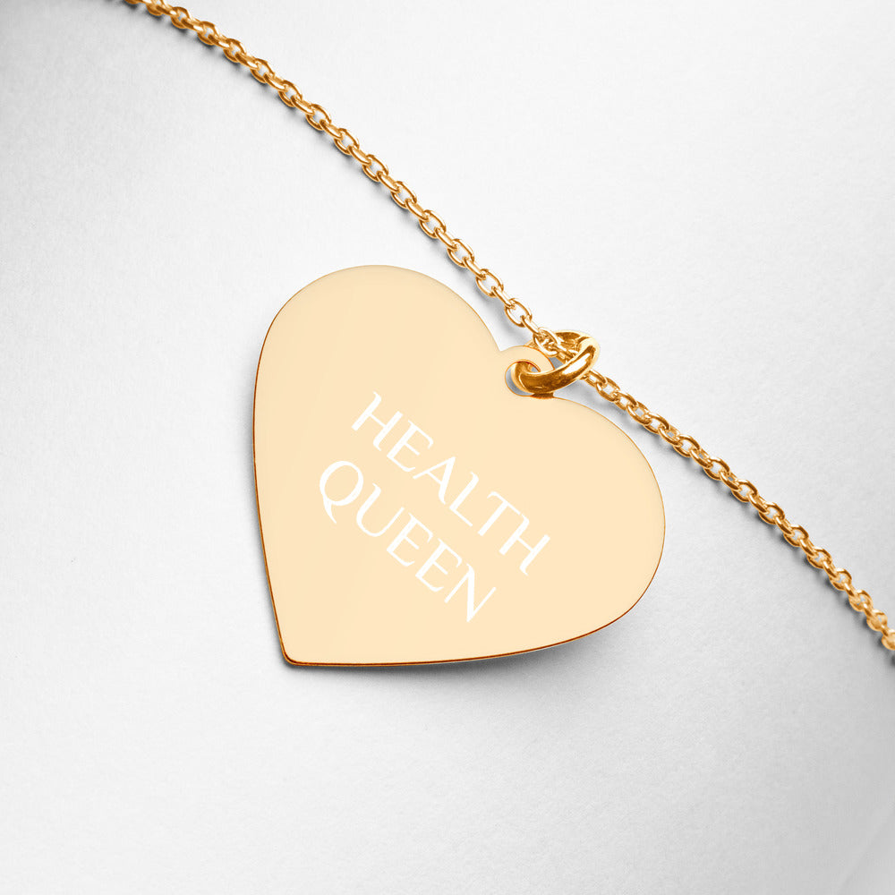 HEALTH QUEEN Engraved Silver Heart Necklace