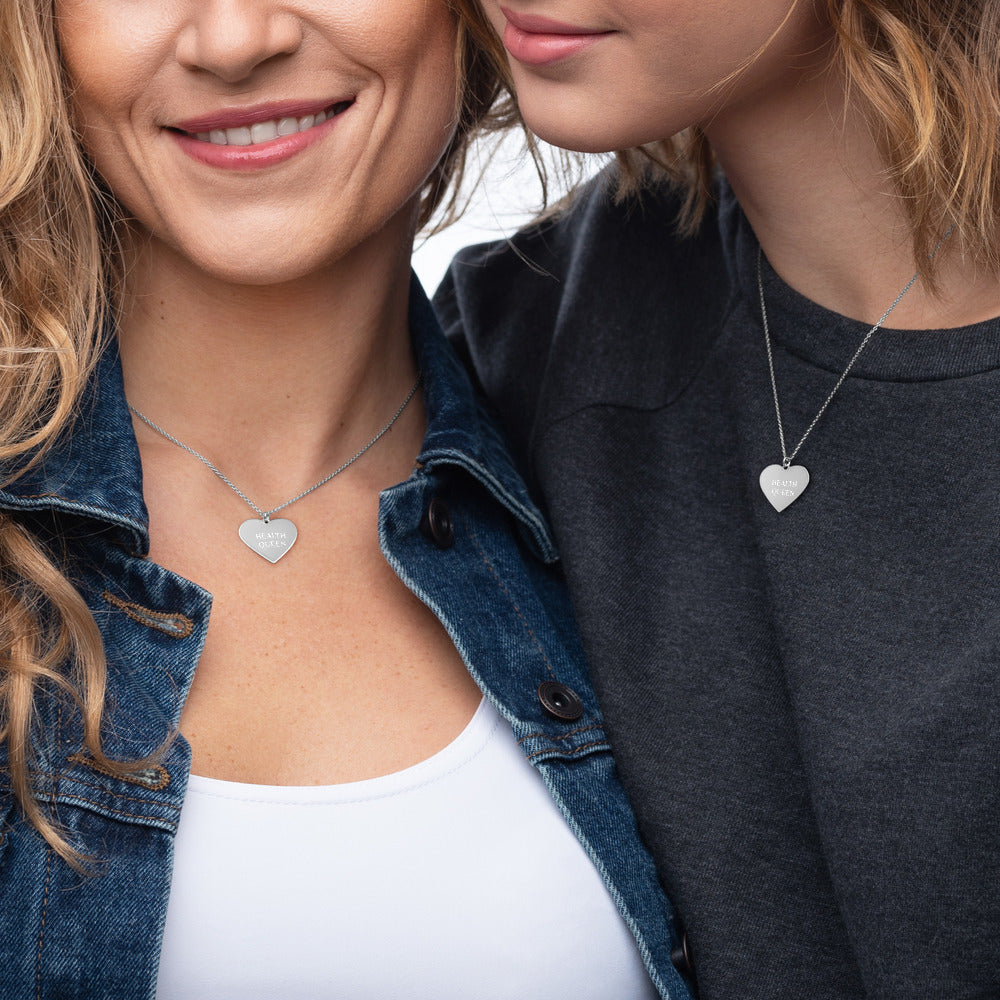 HEALTH QUEEN Engraved Silver Heart Necklace