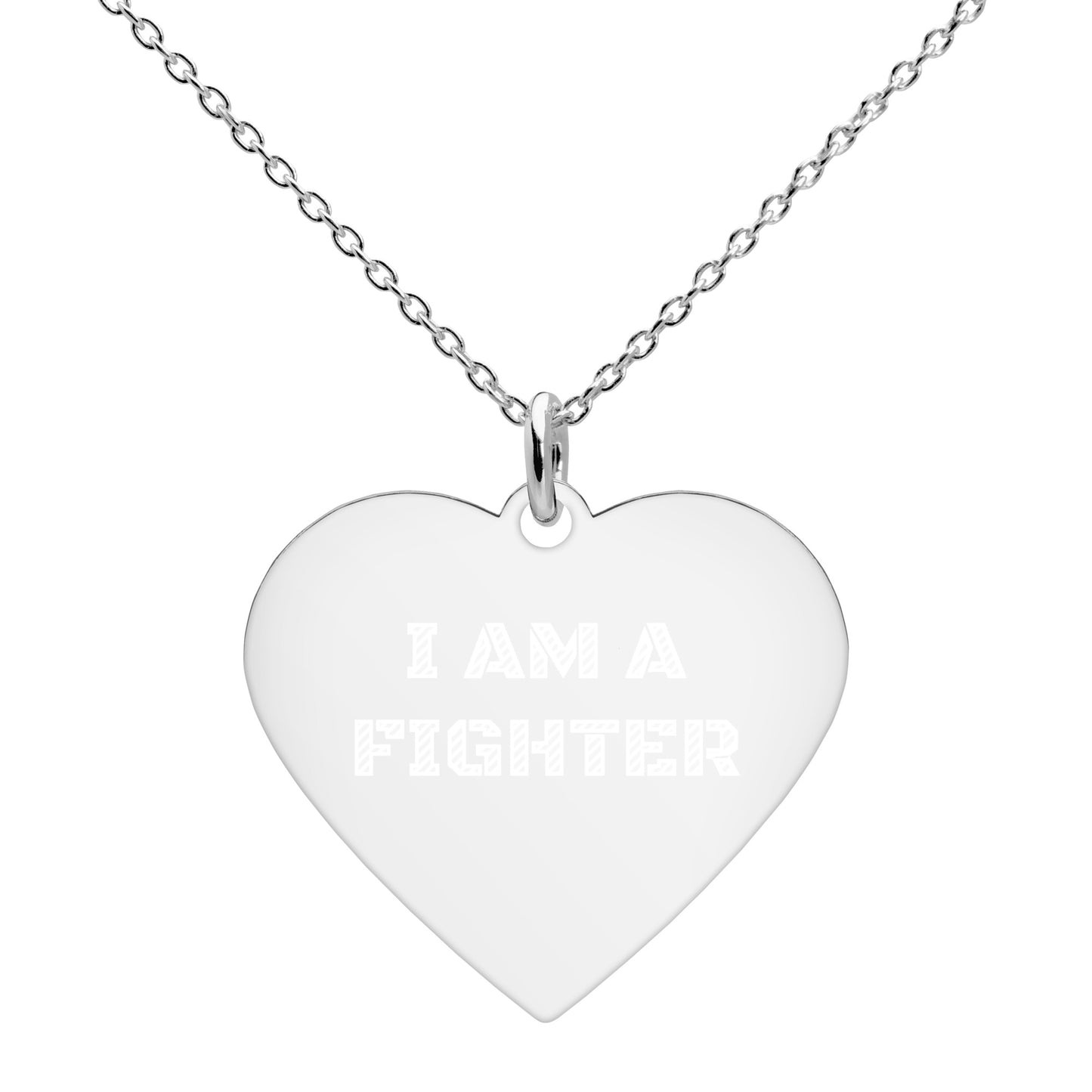 I AM A FIGHTER Engraved Silver Heart Necklace