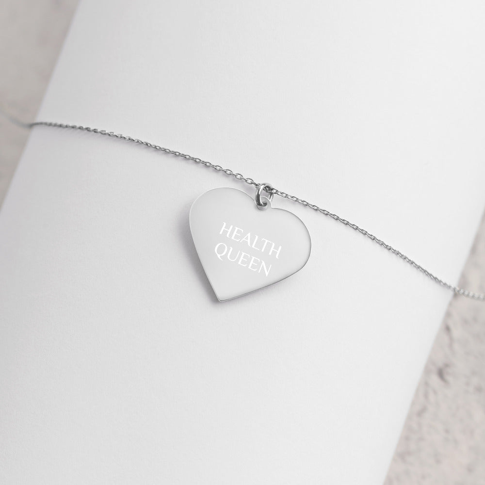HEALTH QUEEN Engraved Silver Heart Necklace