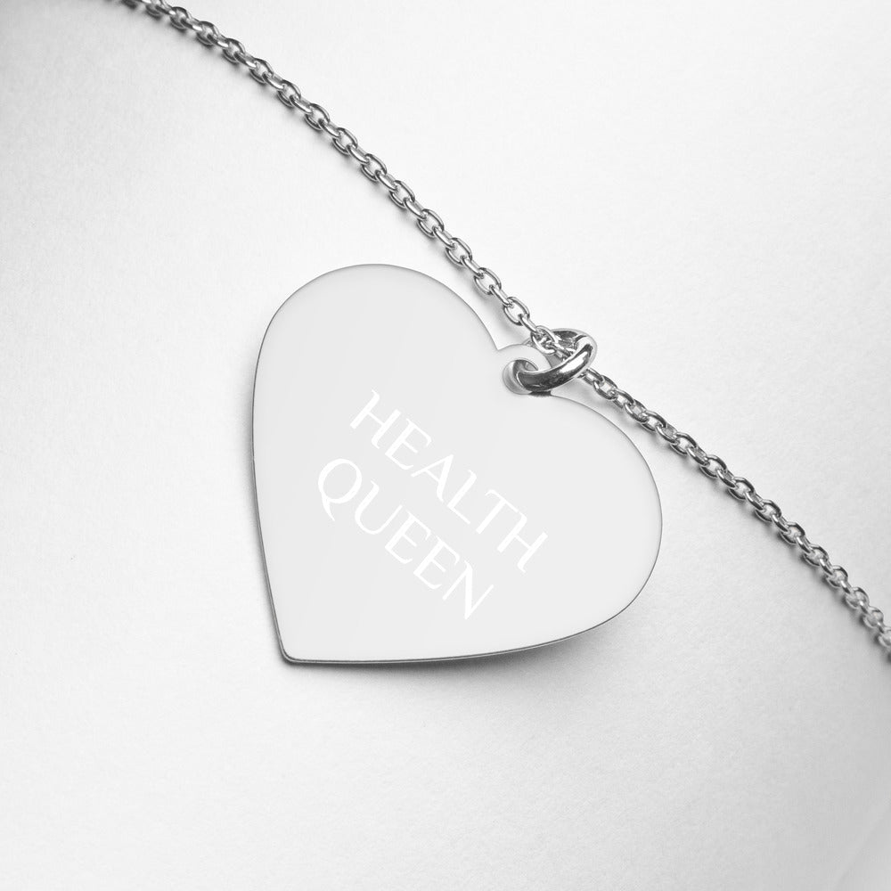 HEALTH QUEEN Engraved Silver Heart Necklace