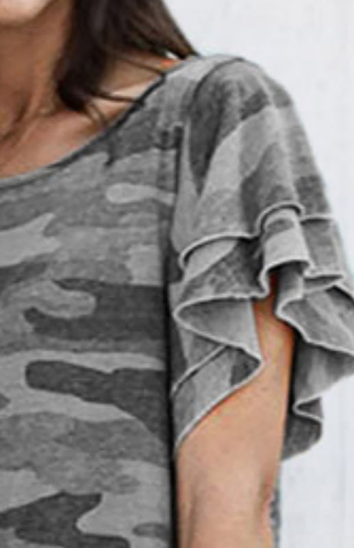 Crew Neck Camo Print Short Sleeve Loose Dress