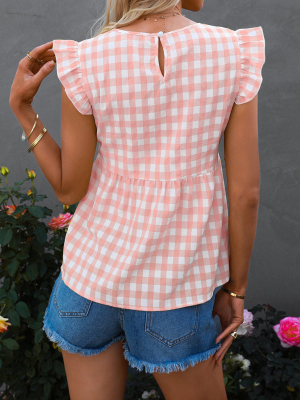 Women's V-neck sleeveless Plaid top