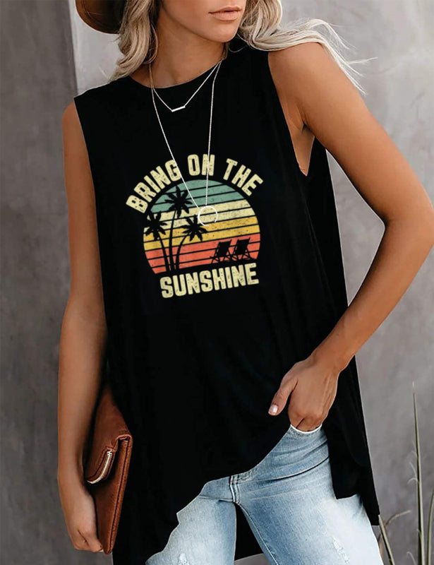 Fashion All-Match Casual Ladies Sleeveless Printed T-Shirt