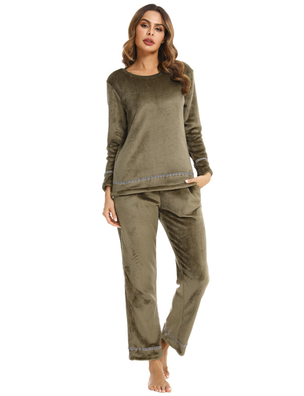 Women'S Fleece Set Winter Flannel Homewear Set Long Sleeve Warm Comfort Pajama Set