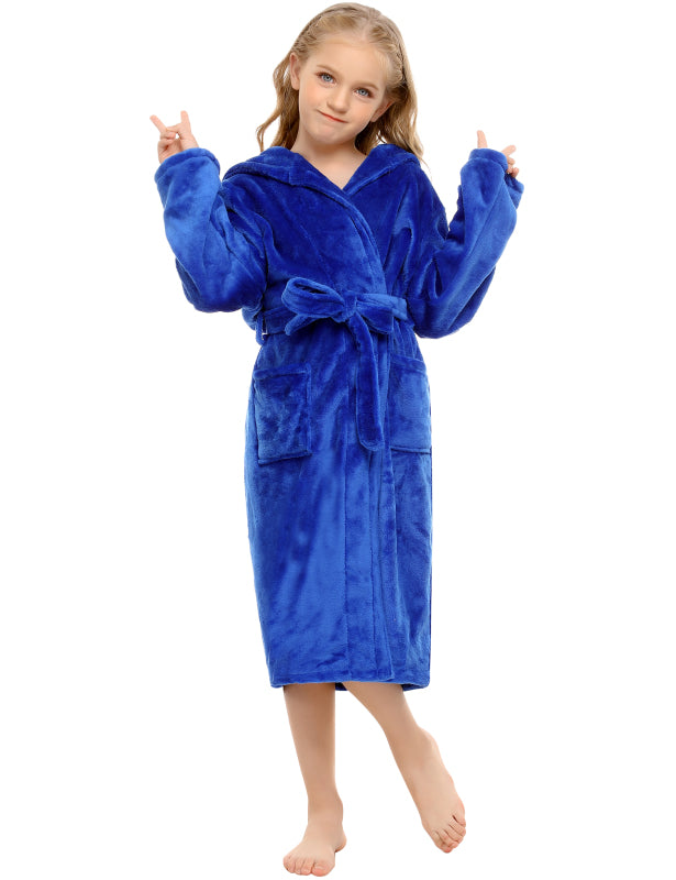 Kid’s Combo Color Hooded Plush Robe With Pockets