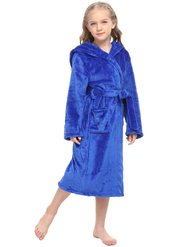 Kid’s Combo Color Hooded Plush Robe With Pockets