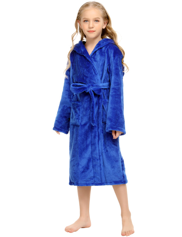 Kid’s Combo Color Hooded Plush Robe With Pockets