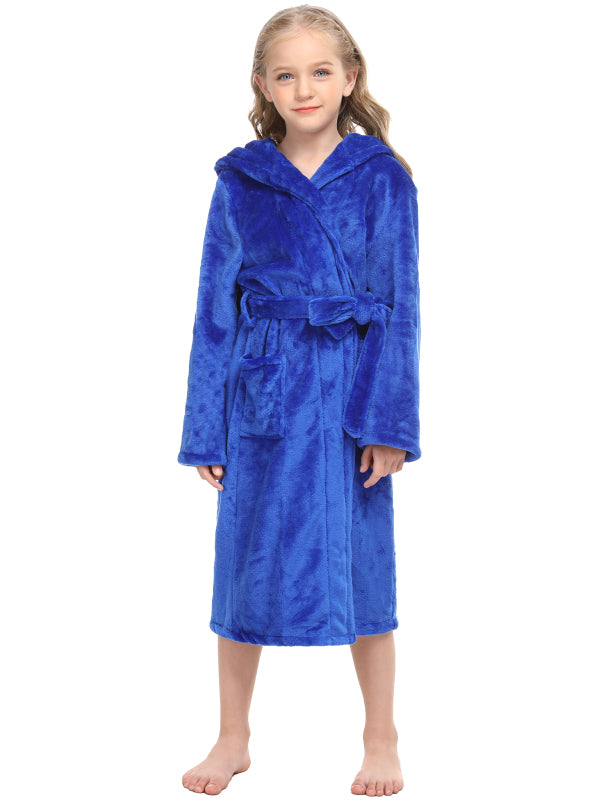 Kid’s Combo Color Hooded Plush Robe With Pockets