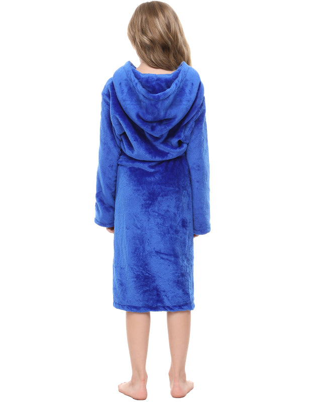 Kid’s Combo Color Hooded Plush Robe With Pockets