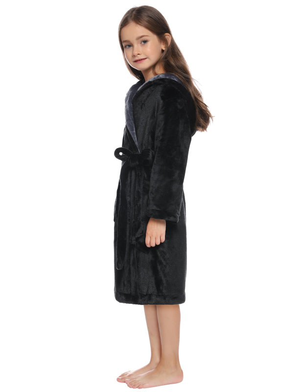 Kid’s Combo Color Hooded Plush Robe With Pockets