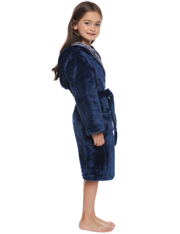 Kid’s Combo Color Hooded Plush Robe With Pockets