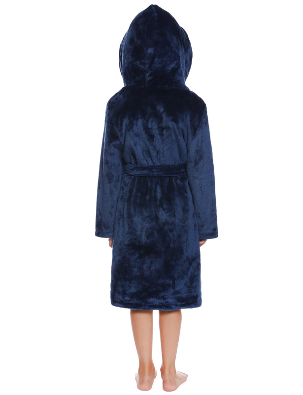 Kid’s Combo Color Hooded Plush Robe With Pockets