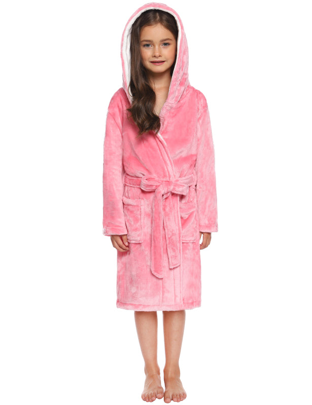 Kid’s Combo Color Hooded Plush Robe With Pockets