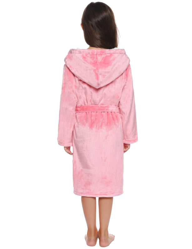 Kid’s Combo Color Hooded Plush Robe With Pockets