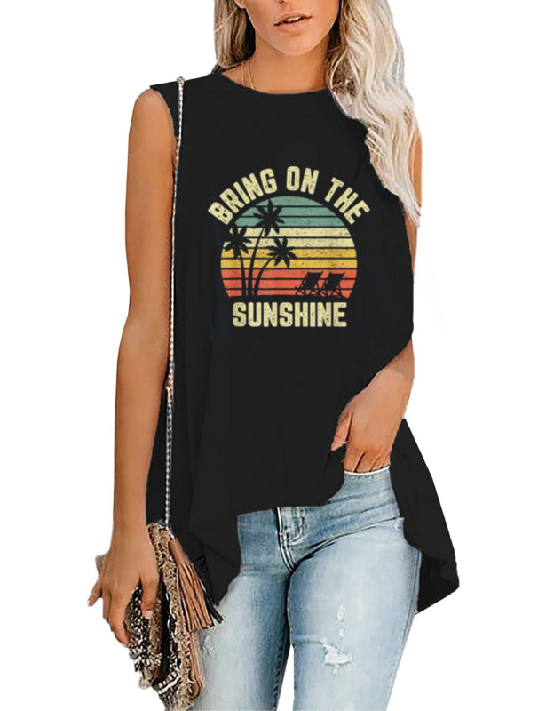 Fashion All-Match Casual Ladies Sleeveless Printed T-Shirt