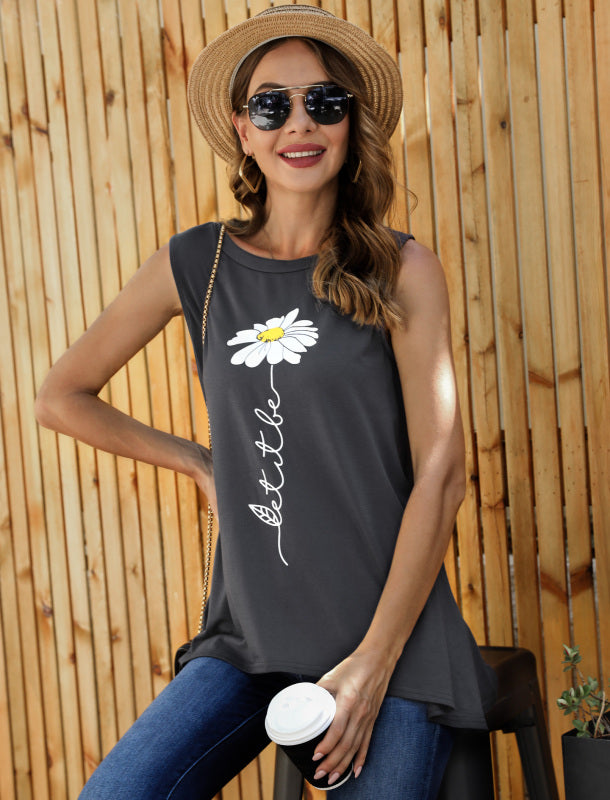 Fashion All-Match Casual Ladies Sleeveless Printed T-Shirt