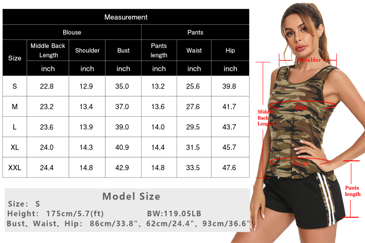 Women's Camouflage Vest And Color Shorts Suit