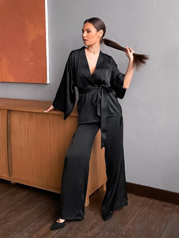 Women's Solid Color Velour Robe & Pajama Pants Set