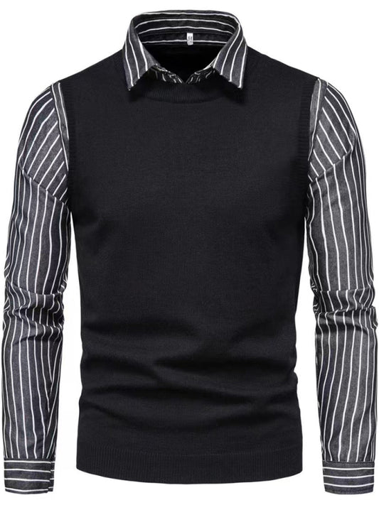 Men's Fake Two Shirts Button Down Shirts Long-Sleeve Work Shirt Spread Collar Tops