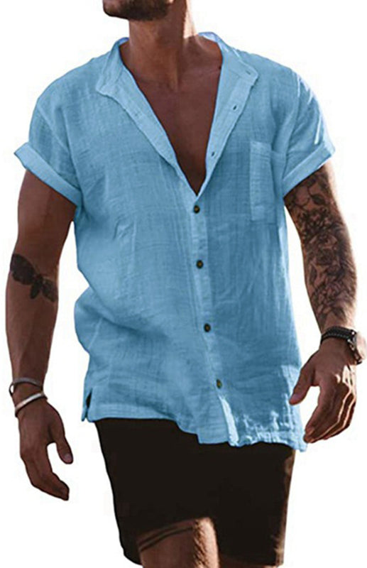 Solid Color Cotton Linen Shirt Loose Type Large Size Men'S Tops