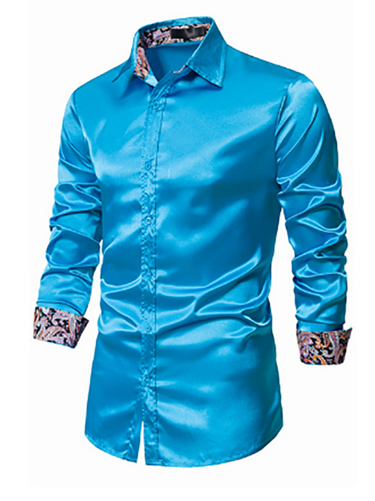 Men's Casual Dress Shirt Button Down Shirts Long-Sleeve Work Shirt Spread Collar Tops