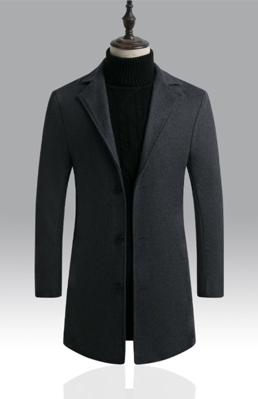 Men's Coat Woolen Coat Mid-length Slim Trench Coat