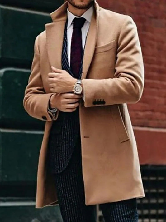 Men's British Mid-length Fine Woolen Coat Autumn And Winter Woolen Coat