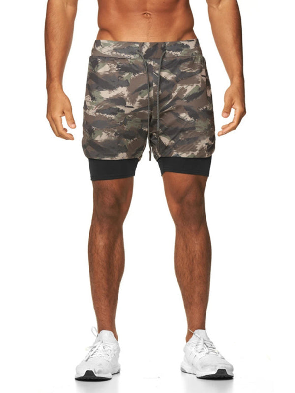 Men's 2-in-1 Shorts Sports Allover Camo Print Drawstring Shorts