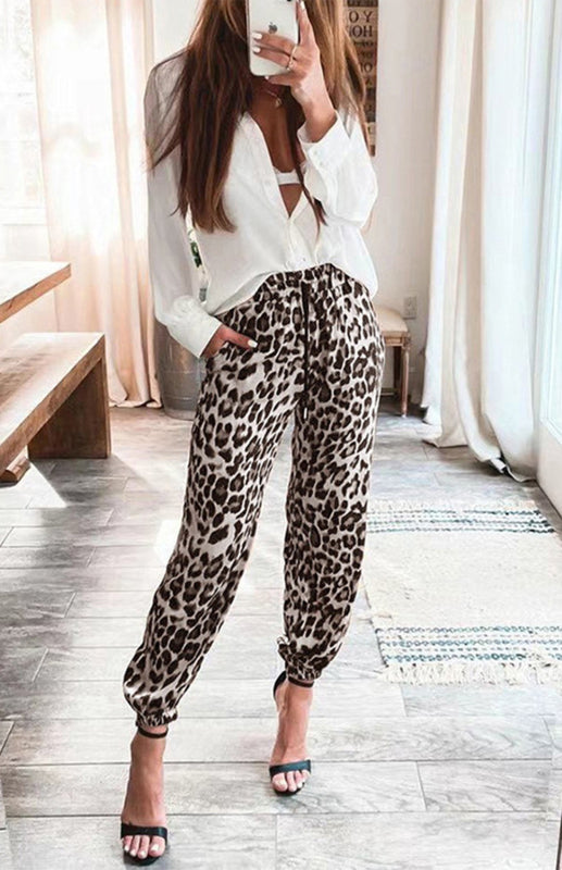 Women's Pants Leopard Print Stretch Waist Casual Pant