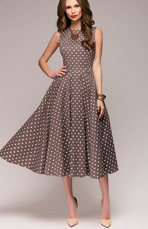 Women's Vintage Polka Point Sleeveless Full-Length Dress