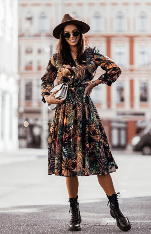 Women'S Fashion Printed Long Sleeve Dress