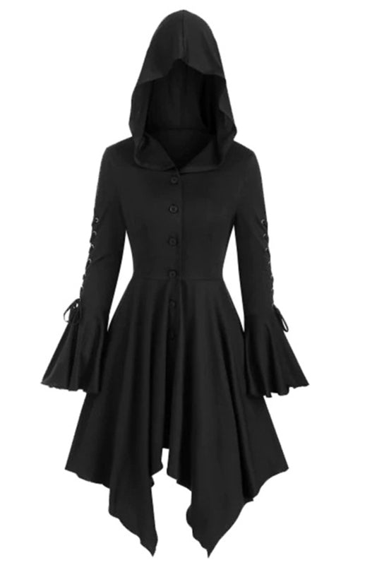 Corns With Hooded Lotus Leaf Sleeves With Irregular Hem Cape Coat