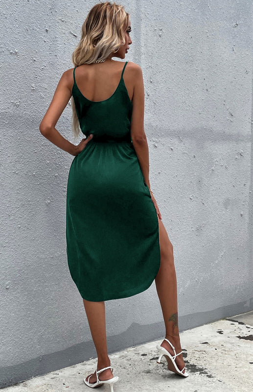 Women's Solid Color Package Hip Slit Dress