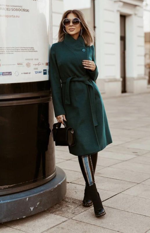 Autumn And Winter Fashion Bandage Long Tweed Coat