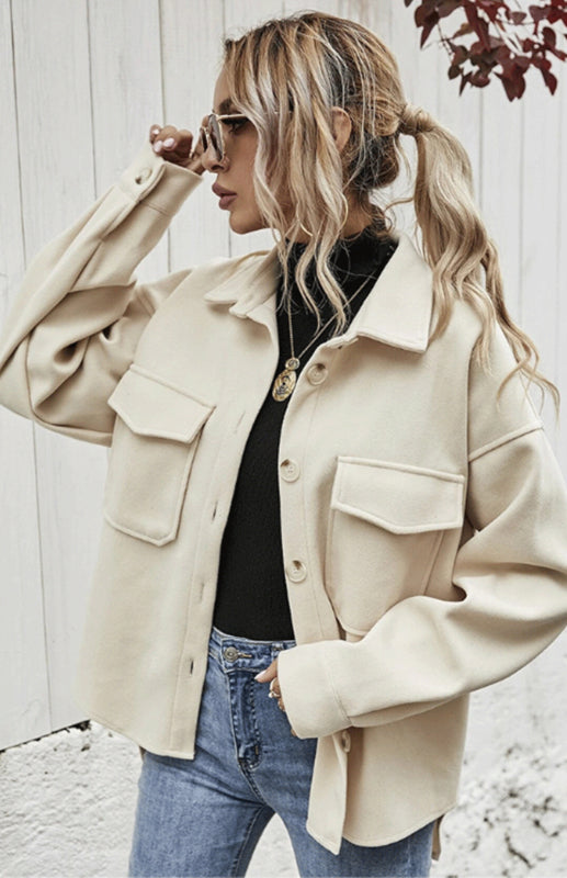 Autumn Winter Lapel Single Breasted Solid Coat